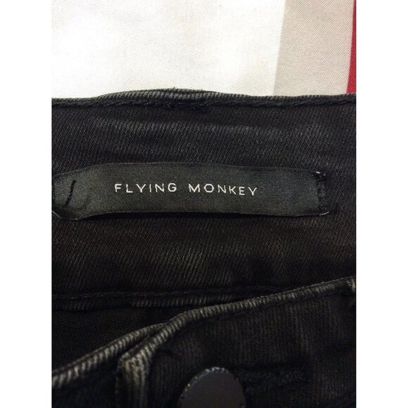 FLYING Monkey Womens Cropped Unhemed Jeans Distressed Pockets Size 7 Black - Picture 3 of 5